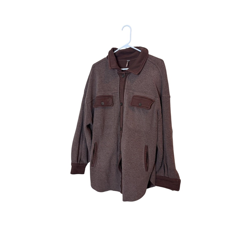 Free People Jacket Womens Large Brown‎ Fleece Shacket Oversized Button Front
